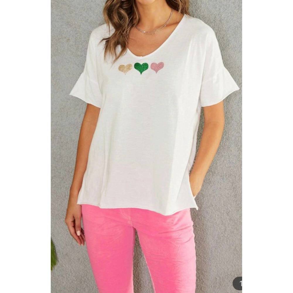 NEW VENTI6 triple heart tee in white